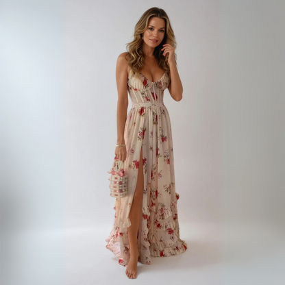 Dames Lange Jurk Met Bloemenprint Stijlvol - Mode Vibes
