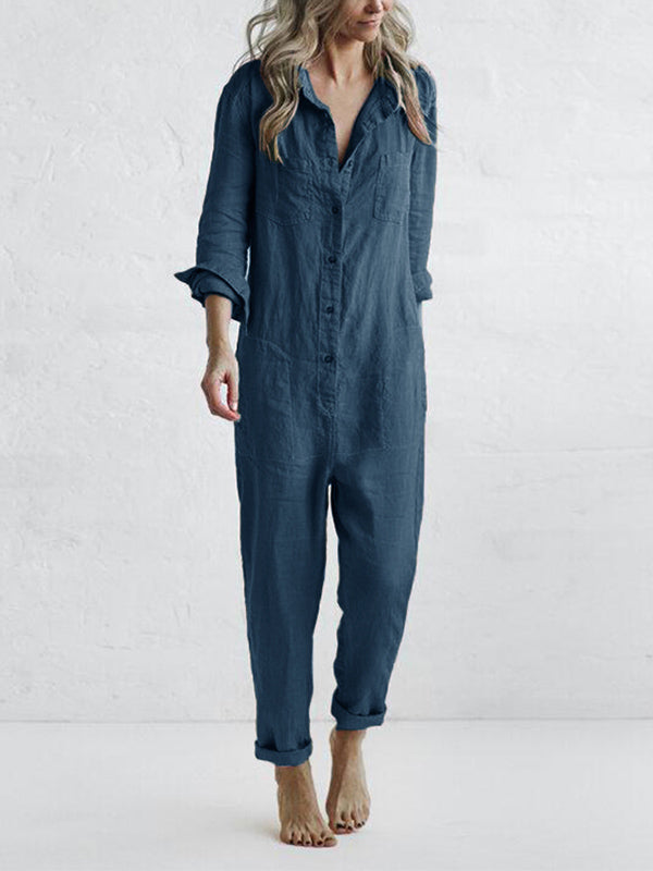 Vrouwelijke Jumpsuit van Katoen met Zakken en Comfortabel Design