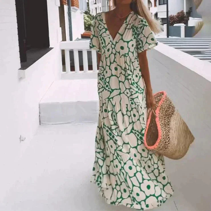 Maxi Jurk Groen Zomerjurk Lange Mouwen - Mode Vibes