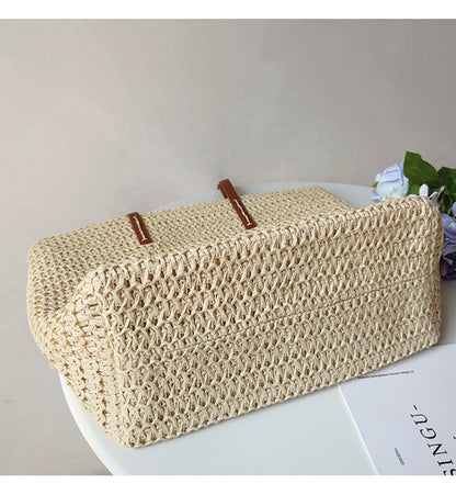 Leren Tote Tas Riet Geweven Zomerse Shopper