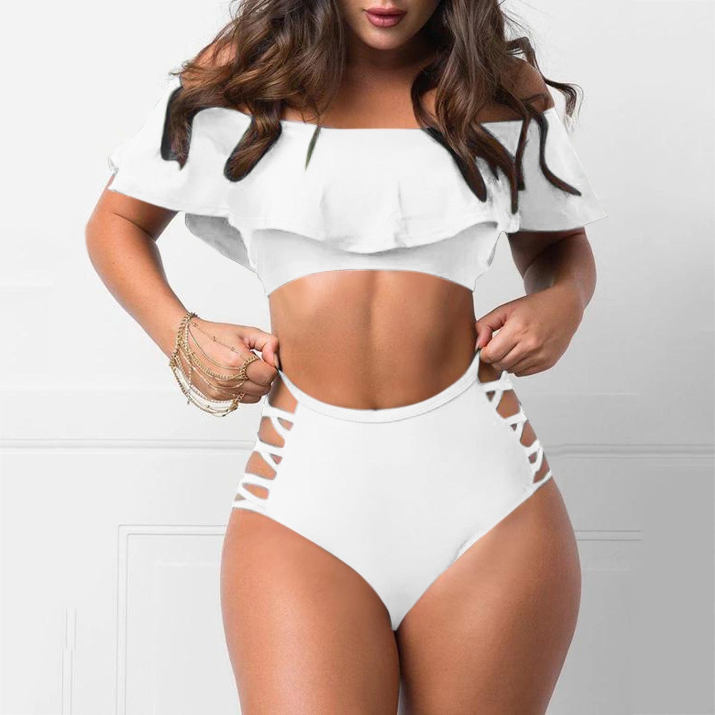 Bikinisets Off-Shoulder met Ruches voor Vrouw