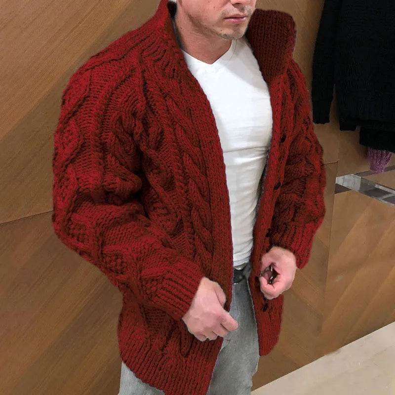 Heren Dikke Kabelgebreide Cardigan - Warm en Comfortabel