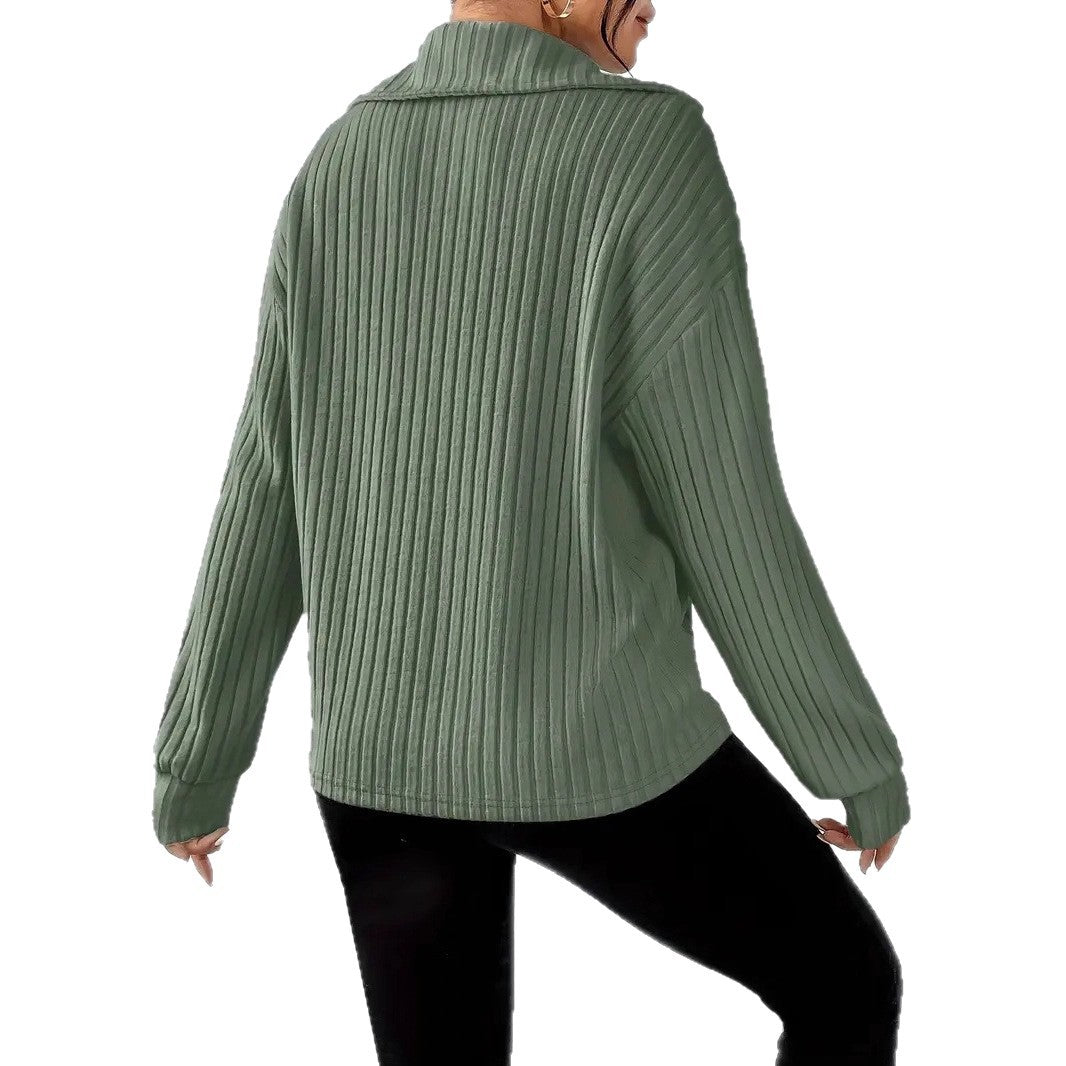 Dames Warme Rib Top met Lange Mouwen en Rits