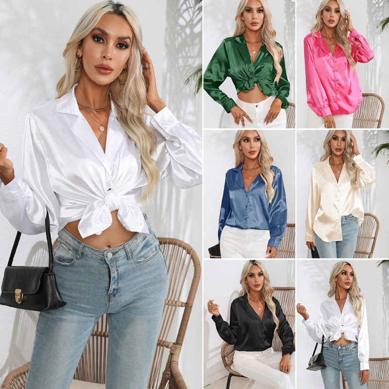 Dames Blouse Satijn Look Elegante Vrouwen Blouse
