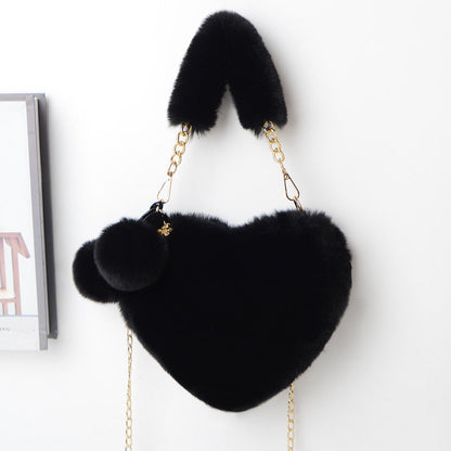 Dames Plush Handtas Hartvorm Met Ketting Detail