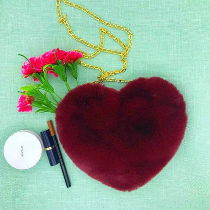 Dames Pluche Crossbody Tas Hartvormig met Ketting Details
