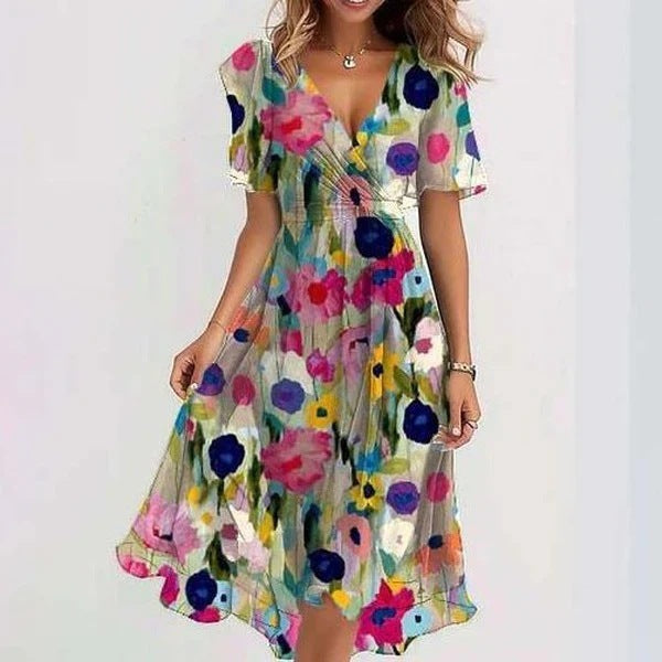 Midi Jurk met Zomerse Print en Vlindermouwen