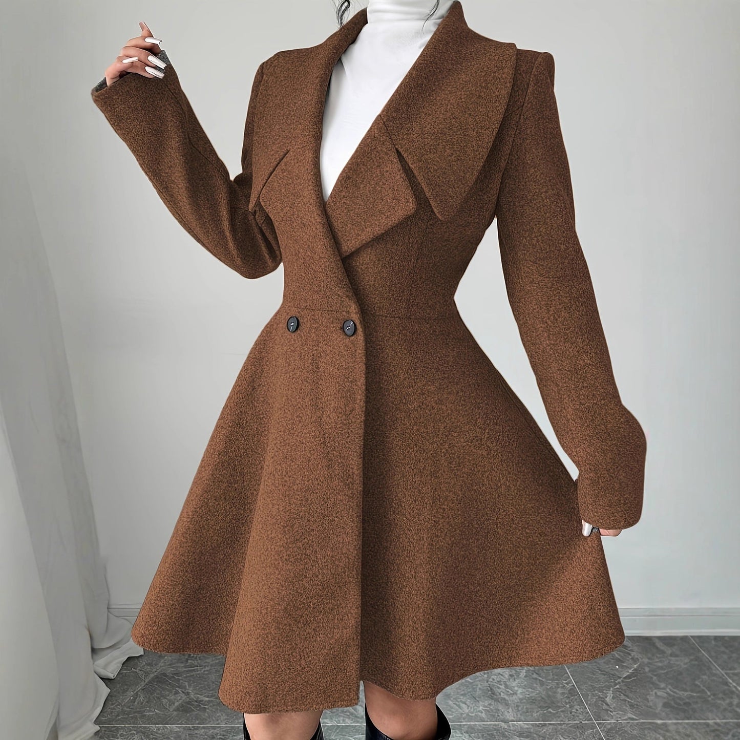 Dames Wollen Jas Elegante Look Getailleerd Model