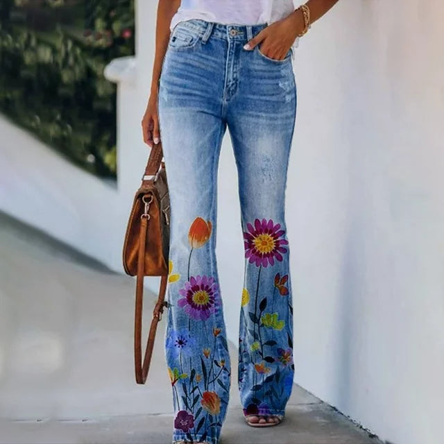 Vrouwelijke Jeans Broek met Bloemenprint