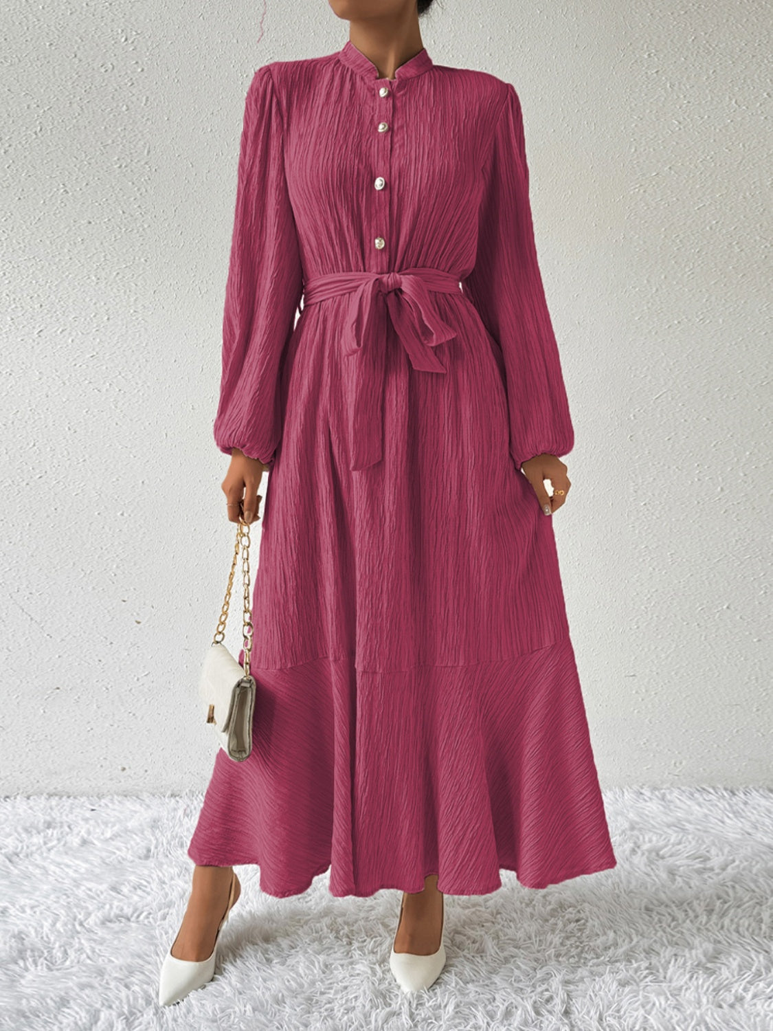 Vrouwelijke Jurk met Lange Mouwen en Taille Accent