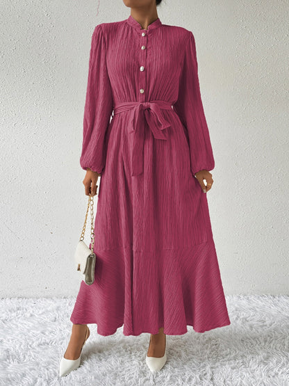 Vrouwelijke Jurk met Lange Mouwen en Taille Accent