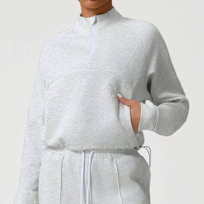 Dames Sportieve Trui Halve Rits Elastiek Detail - Mode Vibes