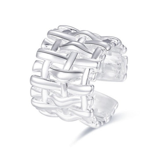 Gevlochten Dames Ring Brede Zilverkleurig Trendy Model