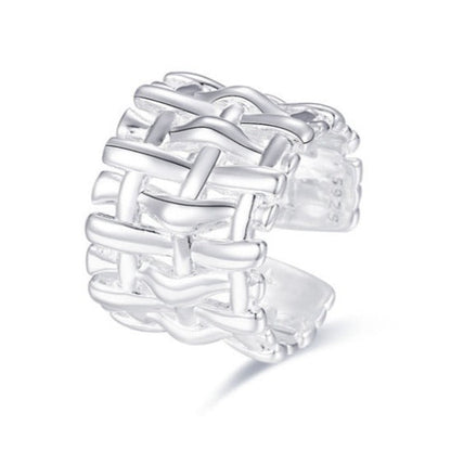 Gevlochten Dames Ring Brede Zilverkleurig Trendy Model