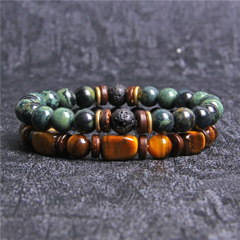 Turkoois Armband met Tijgeroog Edelsteen Zwart Lederen Band - Mode Vibes