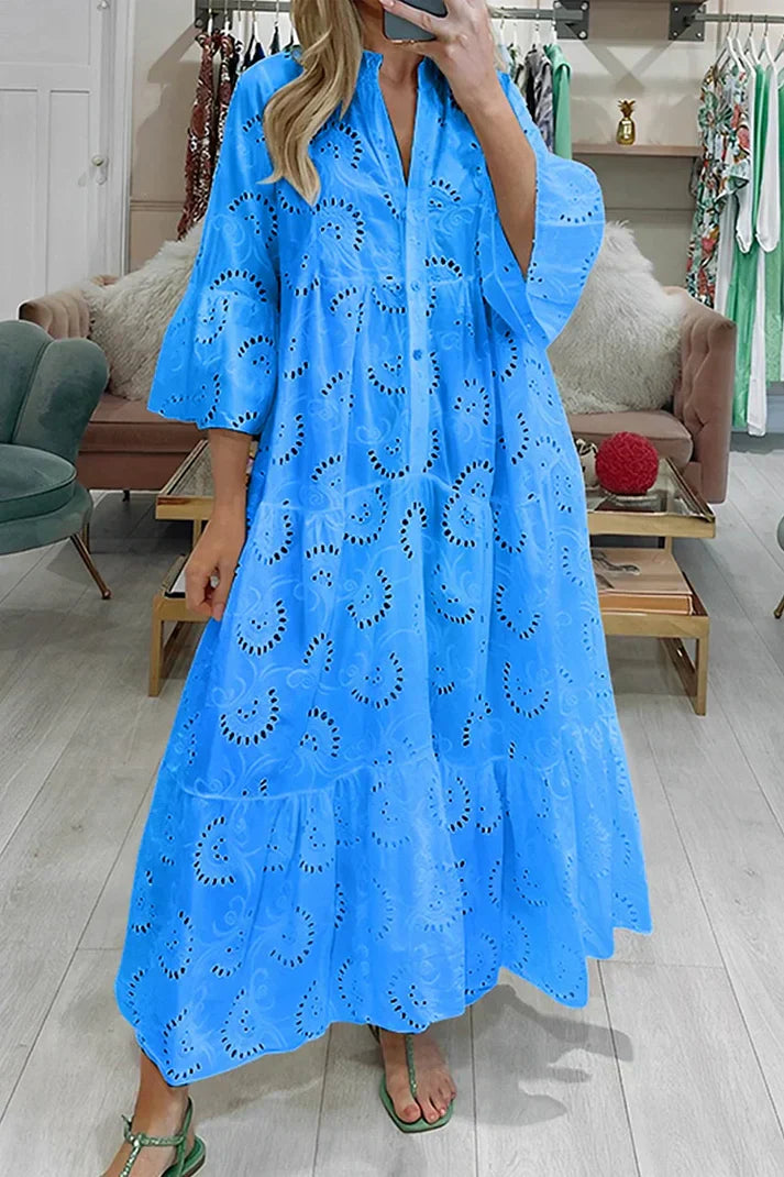 Jurk met Geborduurde Oogjes Elegante Vrouwelijke Zomerjurk