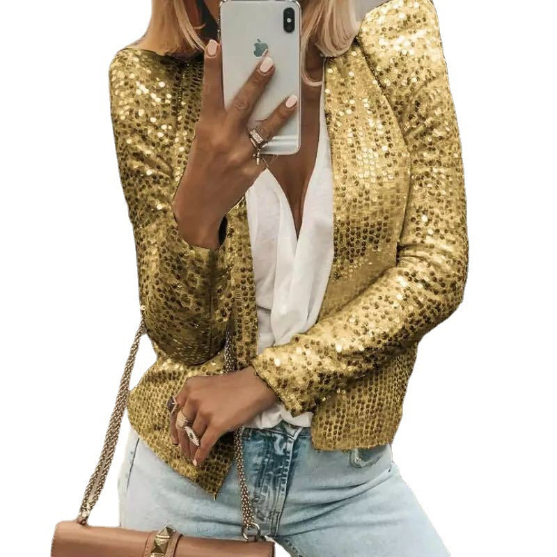 Dames Blazer Pailletten Feestelijk Glitterjasje met Vulling