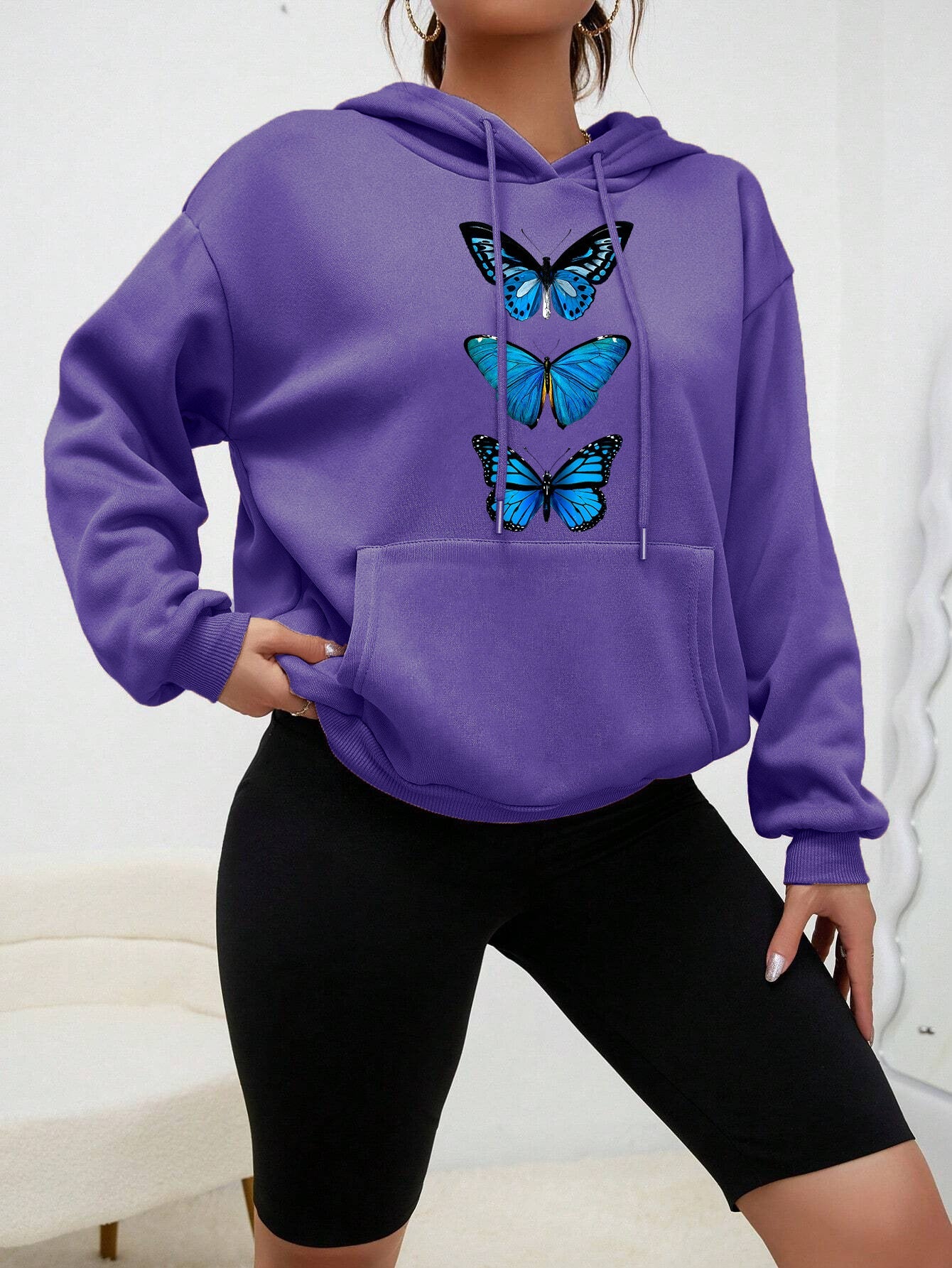 Dames Hoodie Comfortabel met Vlinder Print