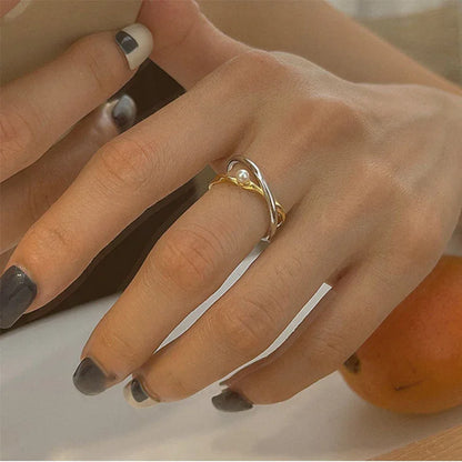 Zilveren Gekruiste Ring met Parel Edelmetaal - Mode Vibes