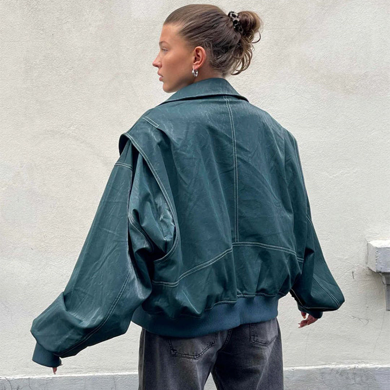 Oversized Bomberjack Met Contrasterende Stiksels en Kap