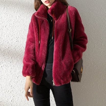 Dames Fleece Jas Met Rits en Opstaande Kraag Teddy Trendy