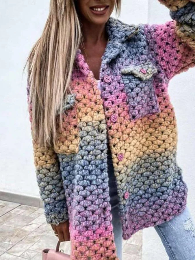 Kleurrijke Wollen Jas voor Vrouw - Mode Vibes