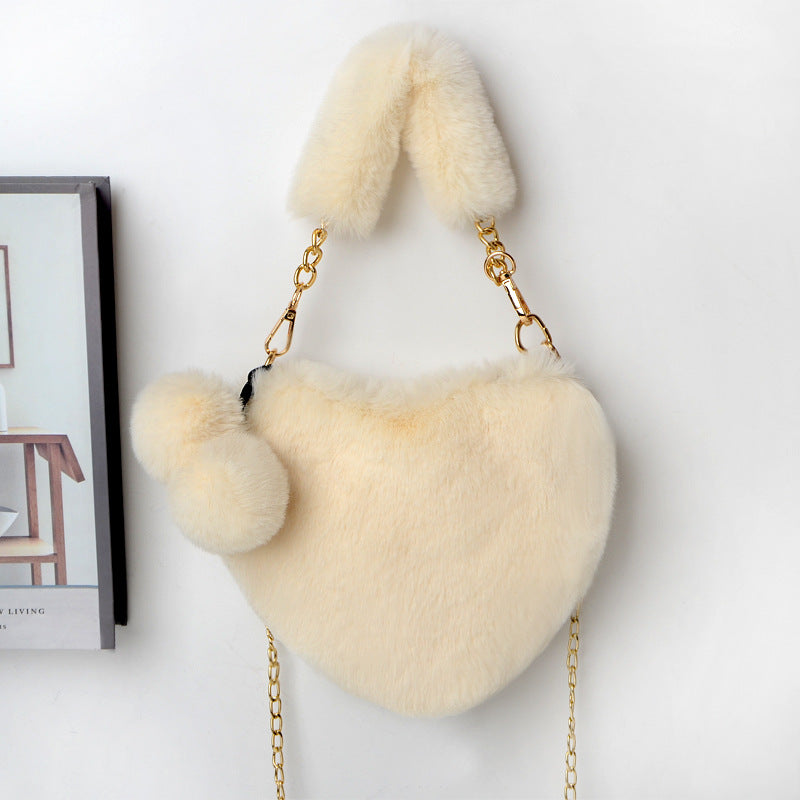 Dames Plush Handtas Hartvorm Met Ketting Detail