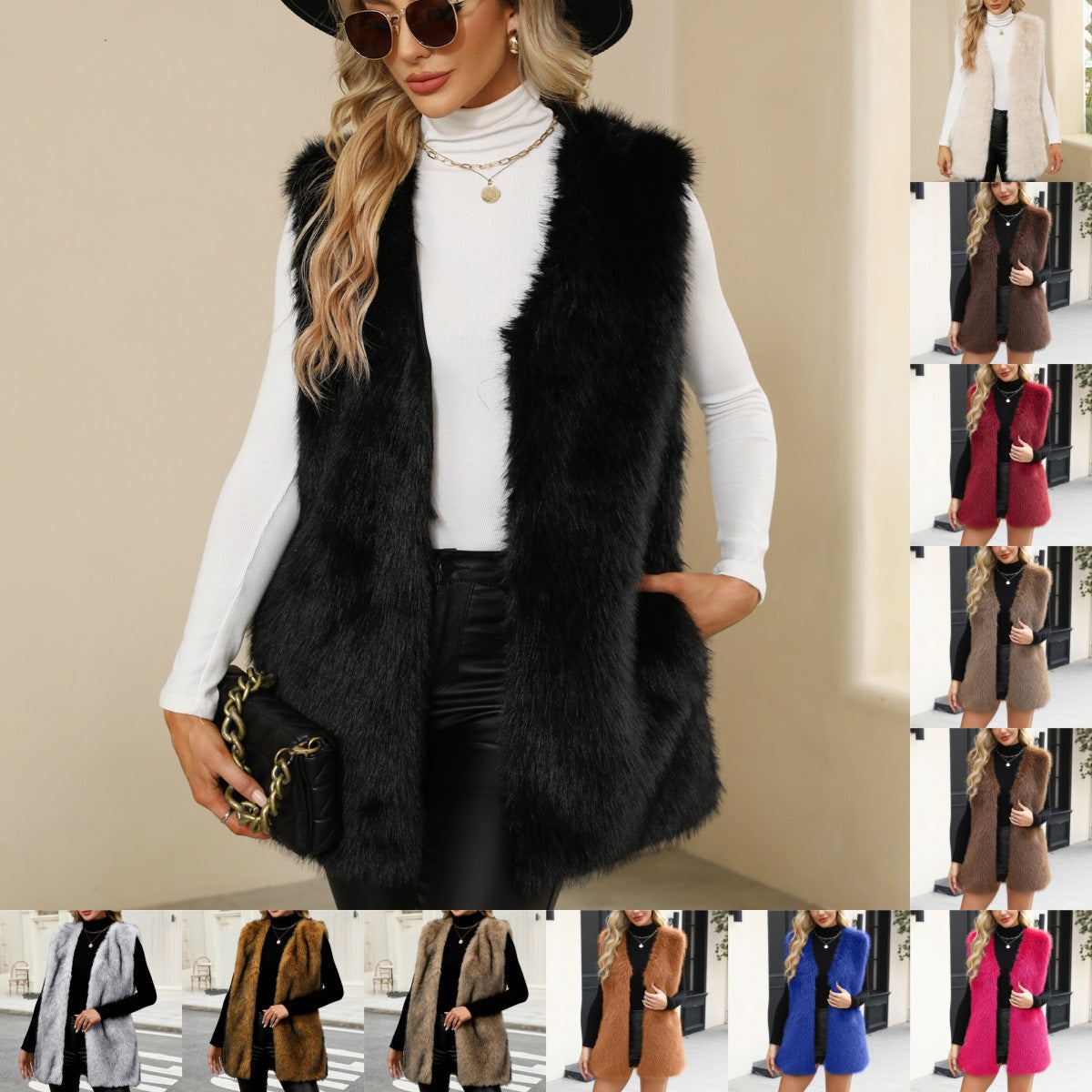 Dames Faux Fur Bodywarmer Gilet Trendy Zwart Wit
