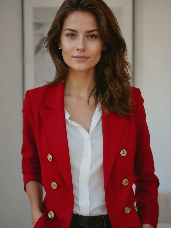Designer Blazer Getailleerd Met Dubbele Knopenrij Luxe Stof