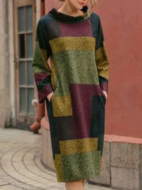 Vrouwelijke Jurk Halflang Wijd Vintage Stijl