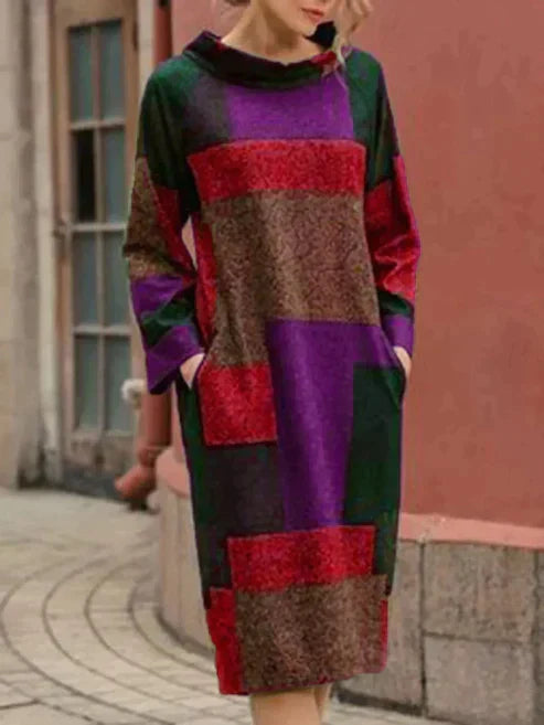 Vrouwelijke Jurk Halflang Wijd Vintage Stijl