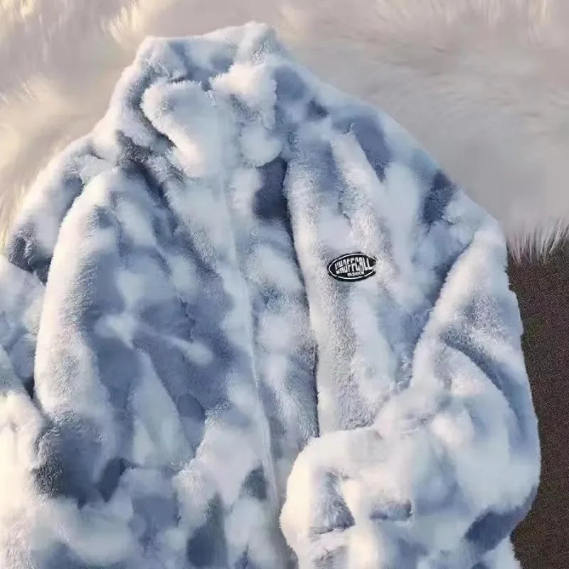 Dames Tie-Dye Winterjas – Warme Fleece met Halve Col