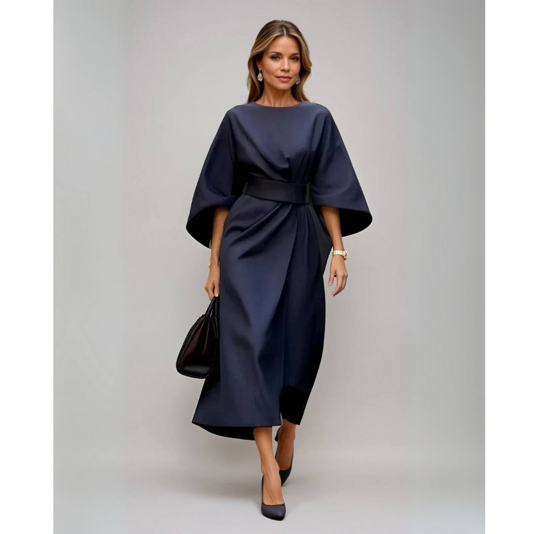 Midi-Jurk met Lantaarnmouwen en Elegante Tailleceintuur - Mode Vibes