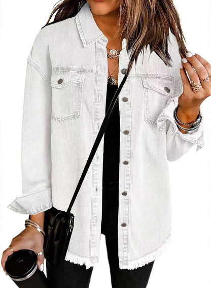 Dames Blouse Klassiek Denim Met Zakken Heather
