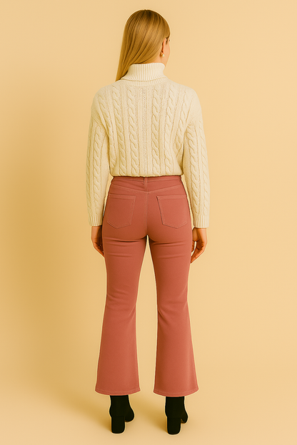 Dames Suède Broek Uitlopende Pijpen Zwart Comfortabel