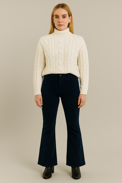 Dames Suède Broek Uitlopende Pijpen Zwart Comfortabel