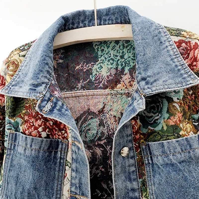 Dames Denim Jack Bloemenprint Trendy