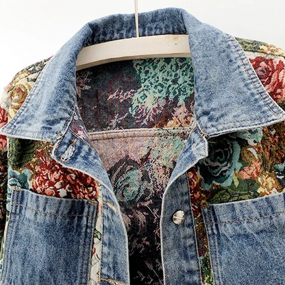Dames Denim Jack Bloemenprint Trendy