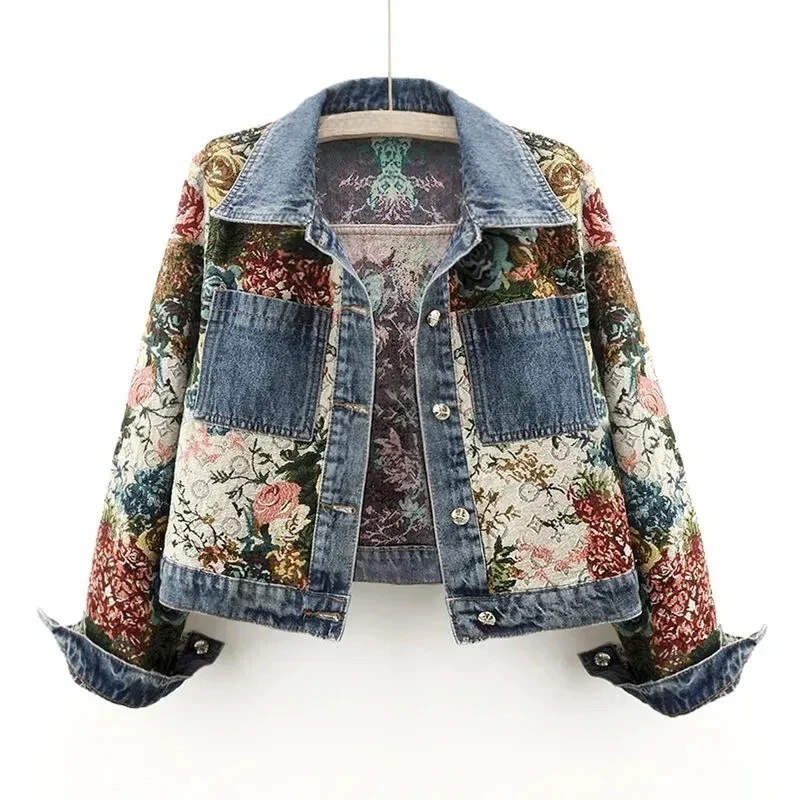 Dames Denim Jack Bloemenprint Trendy - Mode Vibes