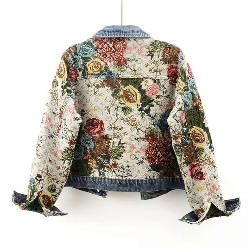 Dames Denim Jack Bloemenprint Trendy
