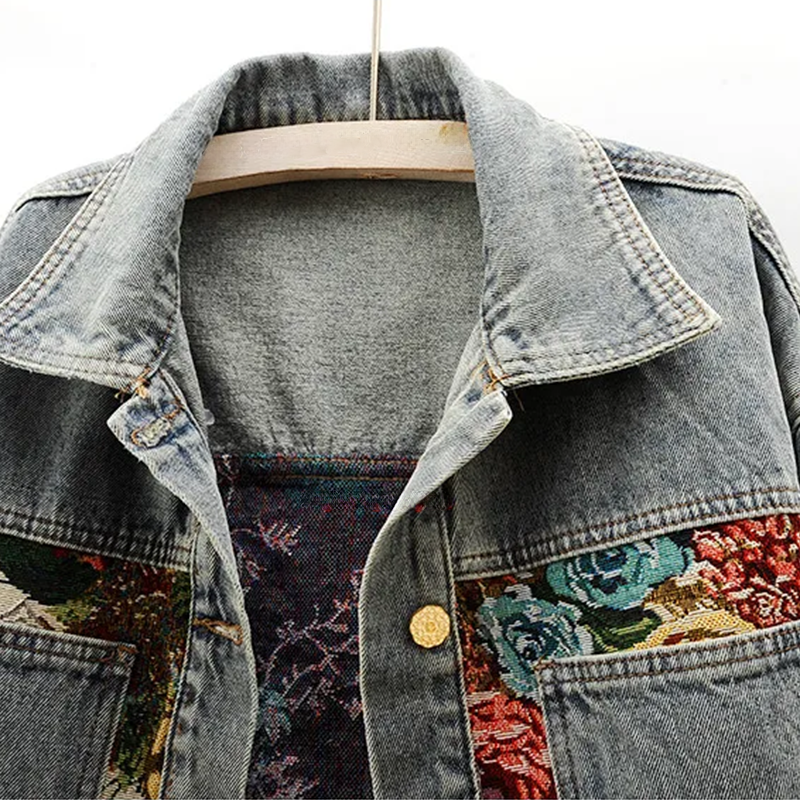 Dames Denim Jack Bloemenprint Trendy