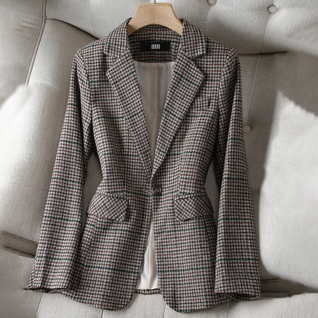 Geruite Blazer Luxe Stof voor Vrouw - Mode Vibes