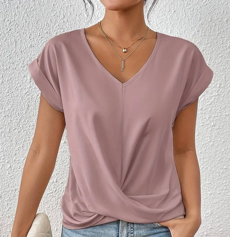 Dames T-shirt Losvallend met V-hals en Gekruiste Voorzijde