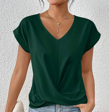 Dames T-shirt Losvallend met V-hals en Gekruiste Voorzijde