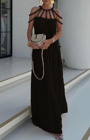 Linnen Maxi Jurk Gedrapeerd met Vlecht Details - Mode Vibes