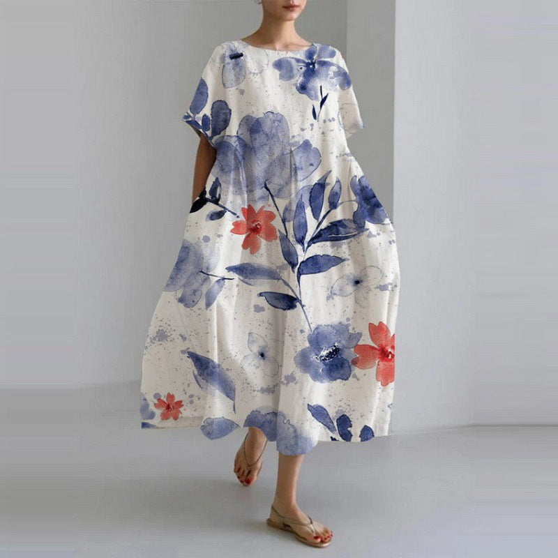 Luxe Jurk Ronde Hals Losse Mode Jurk voor Vrouw - Mode Vibes