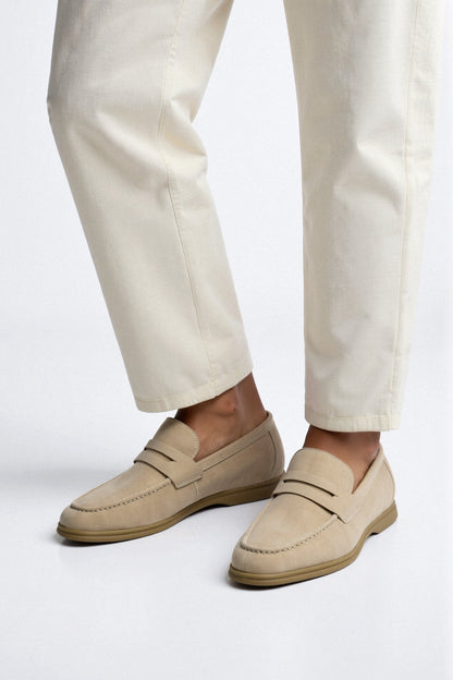 Elegante Beige Loafer Schoenen Comfortabel Leer