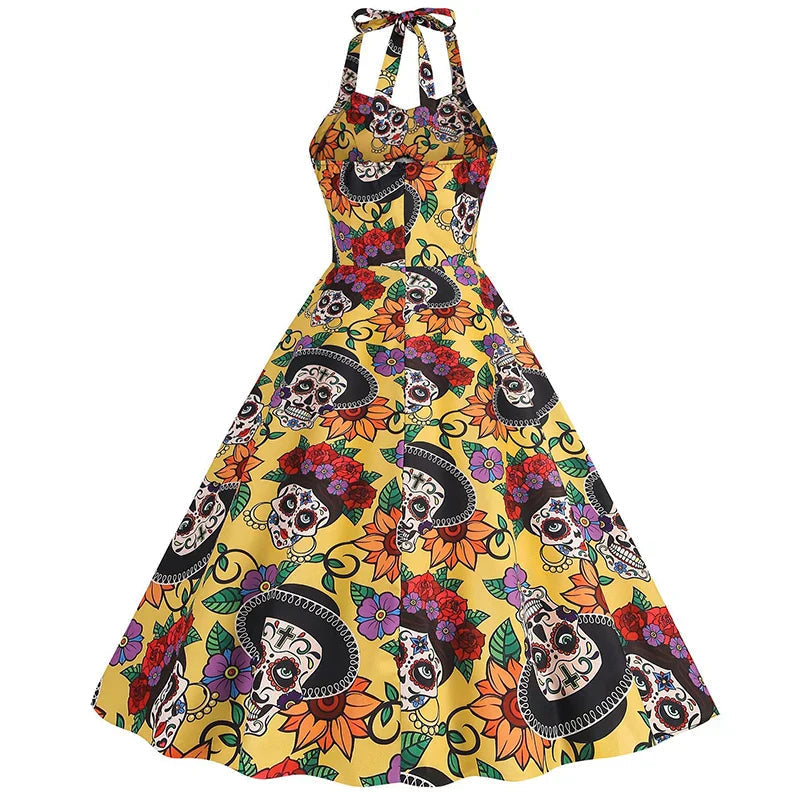Bettina | Vestito midi con stampa teschio