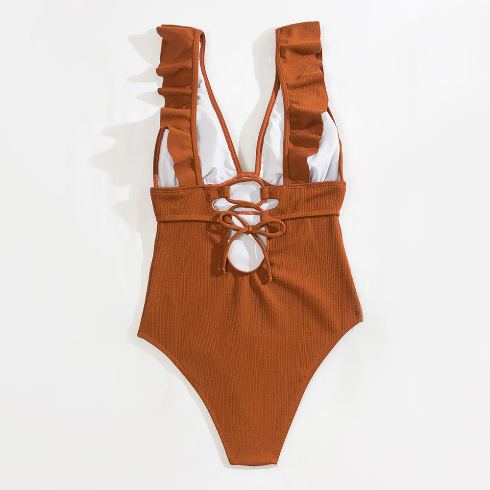 Boho Bikini V-Hals Ruches Open Rug Zomer Badmode