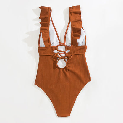 Boho Bikini V-Hals Ruches Open Rug Zomer Badmode